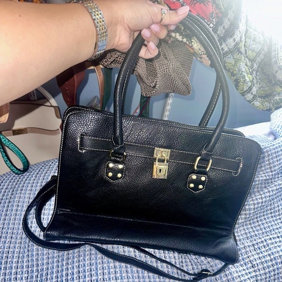 Handbags - Black purse lock bag work bag work satchel shoulder bag top handle business bag